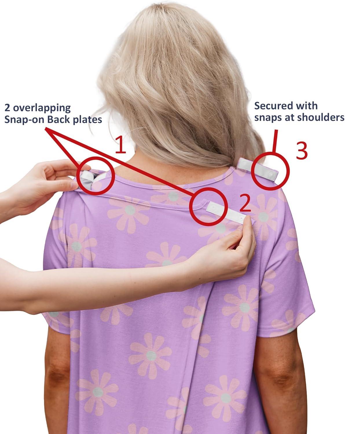 imageDeyeek Hospital Gowns for Women Tear Away Snap Open Back Dress Post Shoulder Surgery Dresses Soft Adaptive Clothing NightgownLight Purple Print