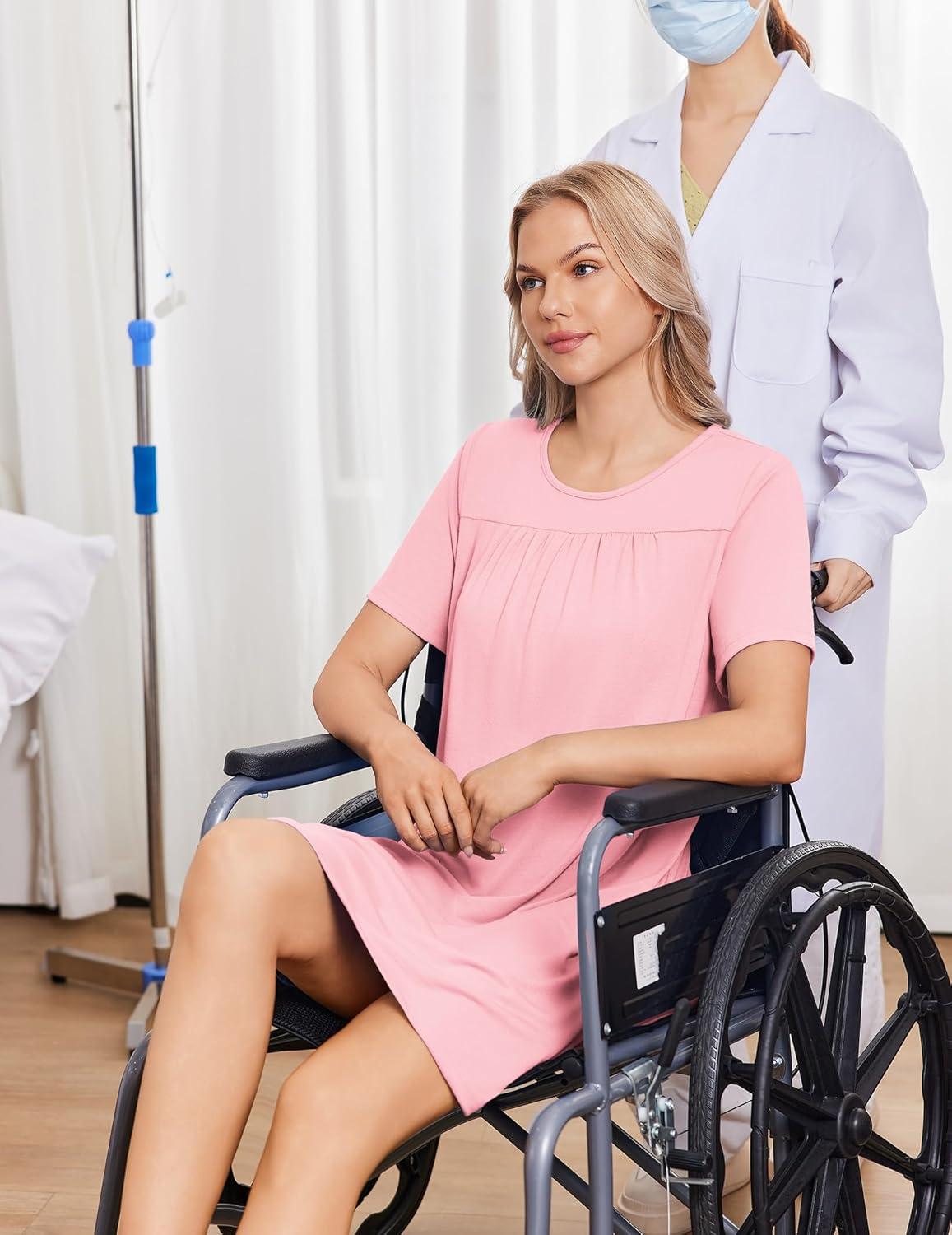 imageDeyeek Hospital Gowns for Women Tear Away Snap Open Back Dress Post Shoulder Surgery Dresses Soft Adaptive Clothing NightgownPink