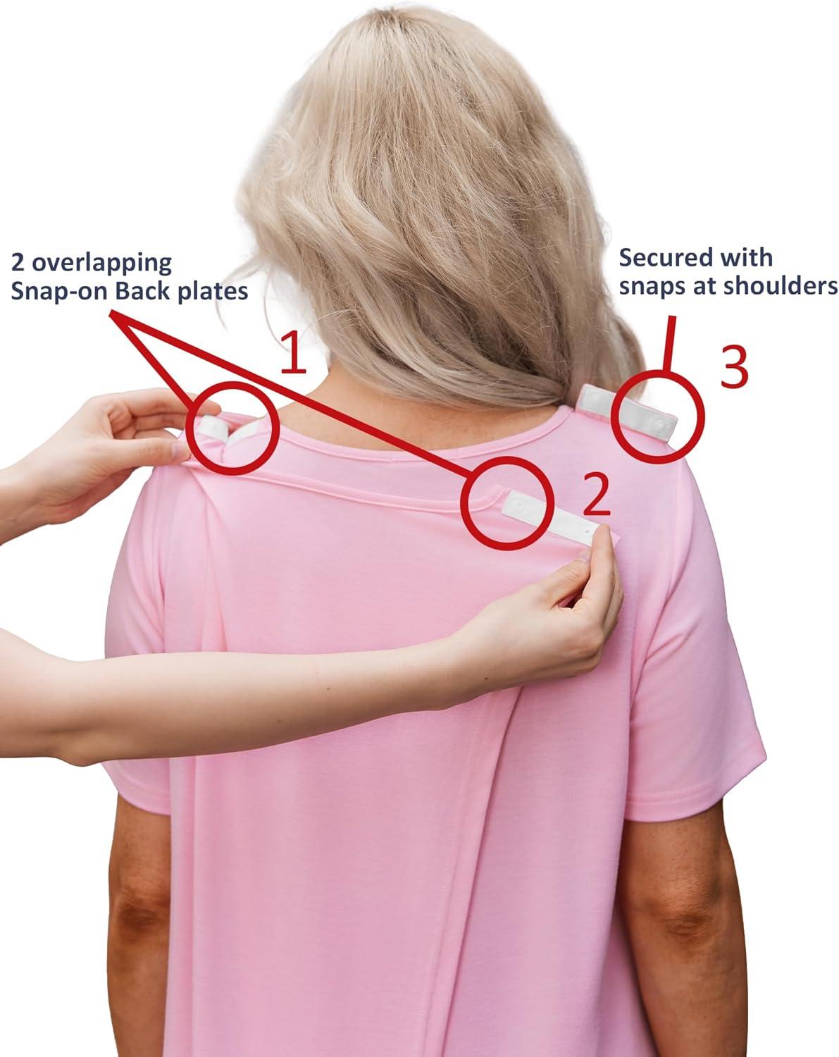 imageDeyeek Hospital Gowns for Women Tear Away Snap Open Back Dress Post Shoulder Surgery Dresses Soft Adaptive Clothing NightgownPink