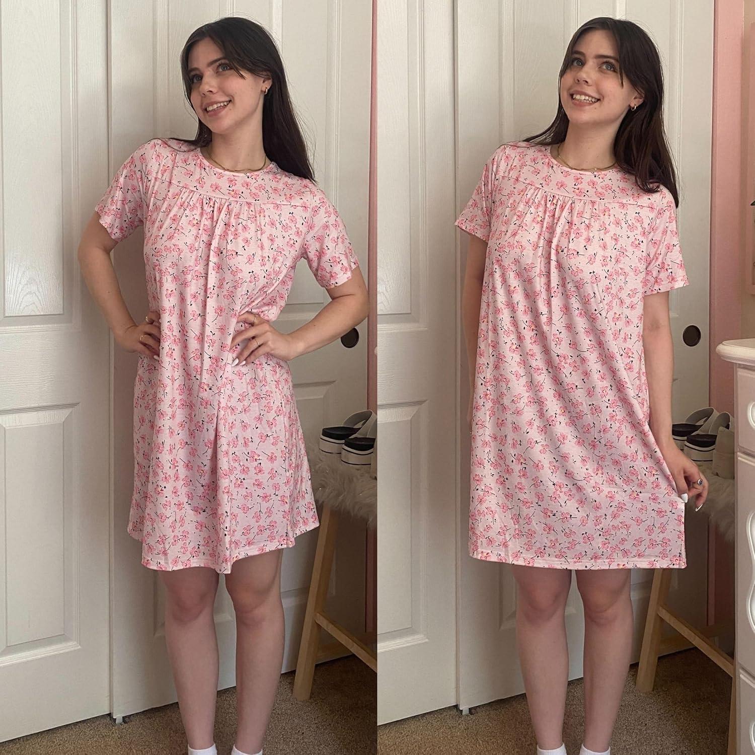 imageDeyeek Hospital Gowns for Women Tear Away Snap Open Back Dress Post Shoulder Surgery Dresses Soft Adaptive Clothing NightgownPink Print