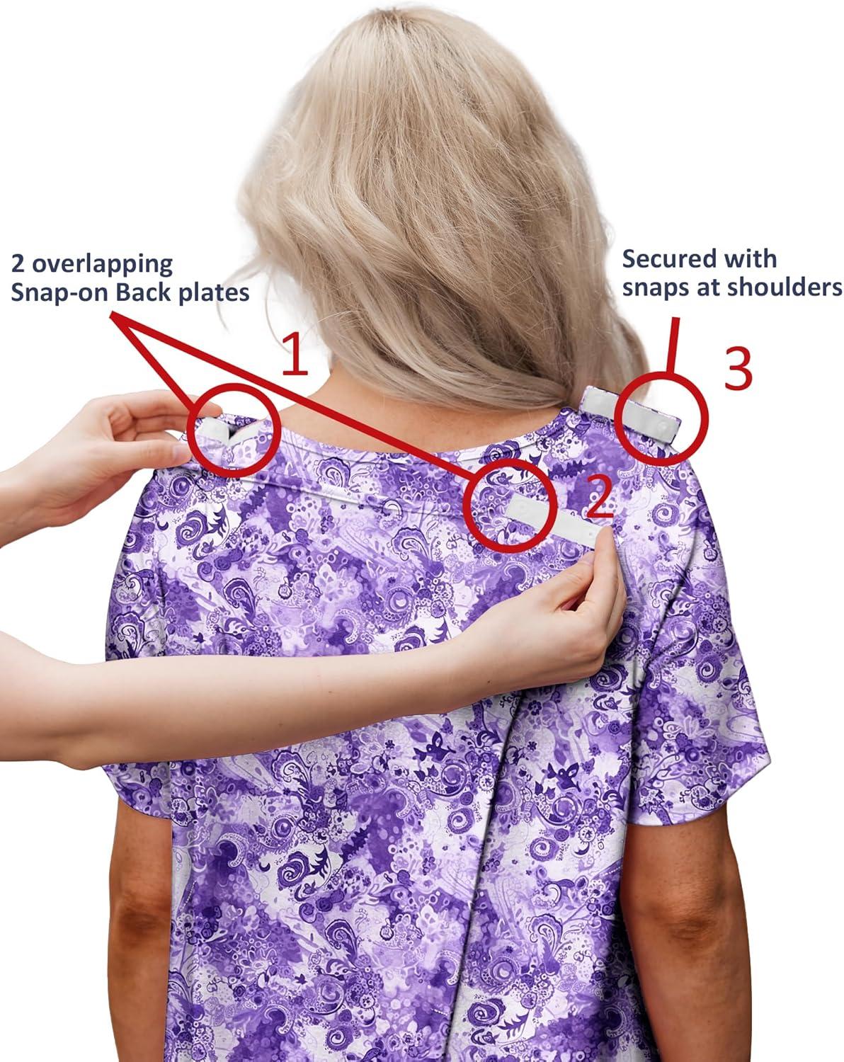 imageDeyeek Hospital Gowns for Women Tear Away Snap Open Back Dress Post Shoulder Surgery Dresses Soft Adaptive Clothing NightgownPurple Print