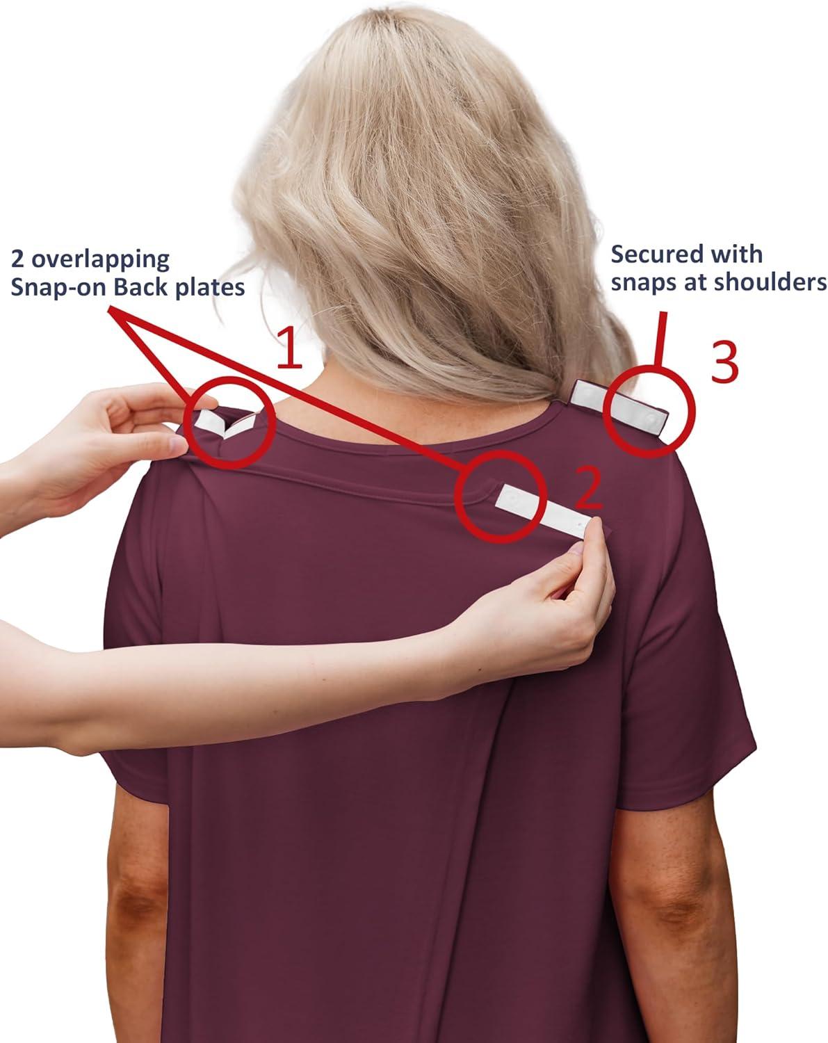 imageDeyeek Hospital Gowns for Women Tear Away Snap Open Back Dress Post Shoulder Surgery Dresses Soft Adaptive Clothing NightgownRed