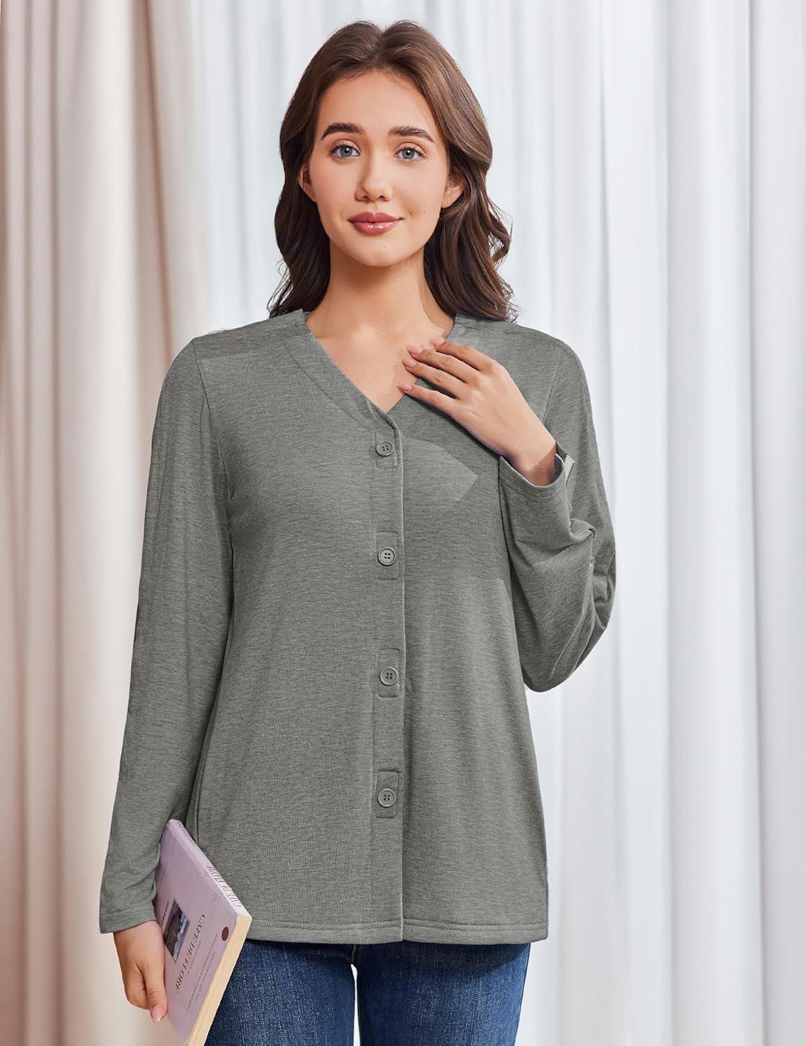 imageDeyeek Mastectomy Shirts with Drain Pockets Tear Away Side Snap Post Shoulder Surgery Shirts Women Chemo Port Dialysis ShirtLight Gray