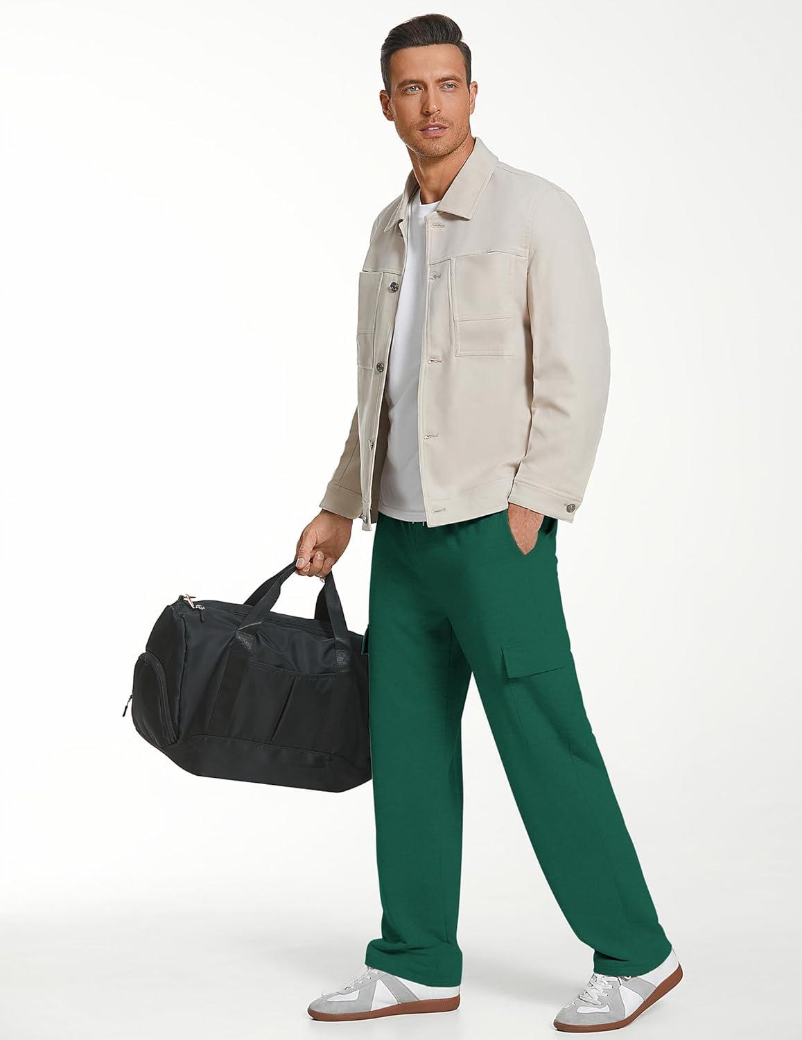 imageDeyeek Mens Cargo Sweatpants Open Bottom Baggy Sweat Pants for Mens Straight Leg Gym Cargo Sweats Lounge Pants with PocketsDark Green
