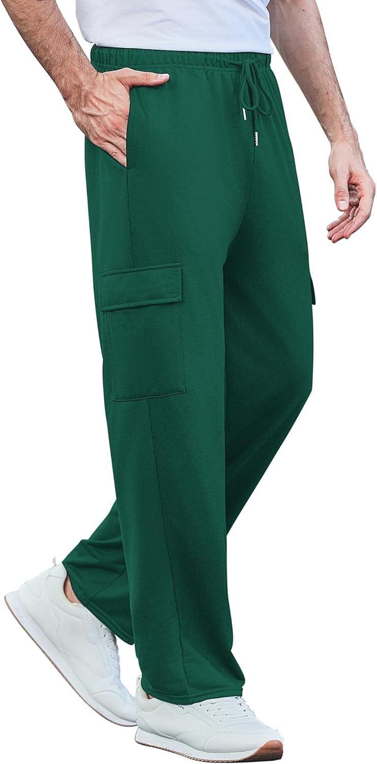 imageDeyeek Mens Cargo Sweatpants Open Bottom Baggy Sweat Pants for Mens Straight Leg Gym Cargo Sweats Lounge Pants with PocketsDark Green