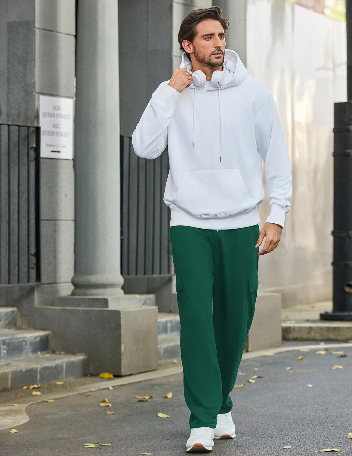 imageDeyeek Mens Cargo Sweatpants Open Bottom Baggy Sweat Pants for Mens Straight Leg Gym Cargo Sweats Lounge Pants with PocketsDark Green