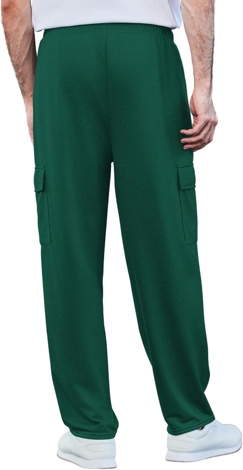 imageDeyeek Mens Cargo Sweatpants Open Bottom Baggy Sweat Pants for Mens Straight Leg Gym Cargo Sweats Lounge Pants with PocketsDark Green