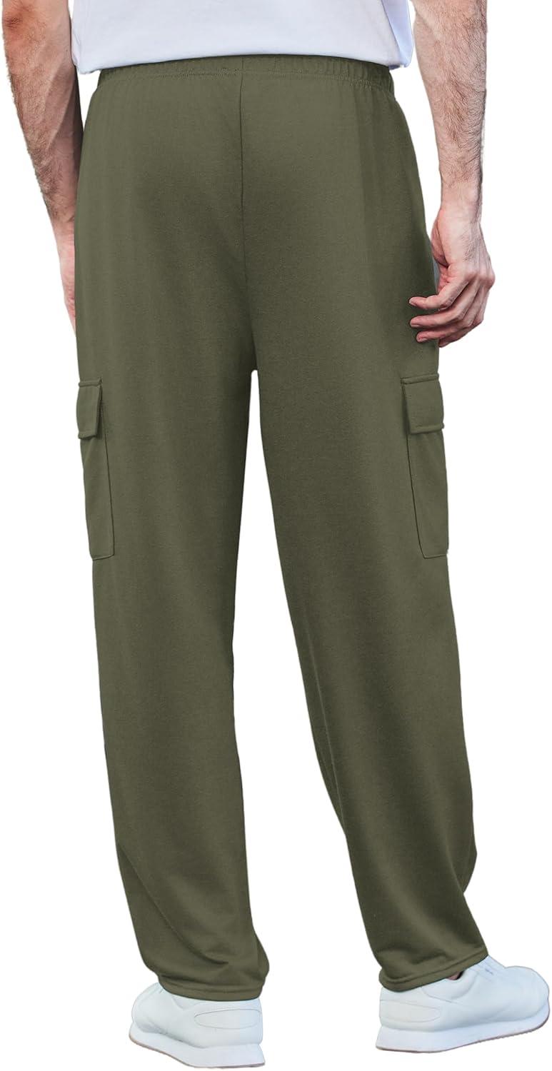imageDeyeek Mens Cargo Sweatpants Open Bottom Baggy Sweat Pants for Mens Straight Leg Gym Cargo Sweats Lounge Pants with PocketsOlive Green