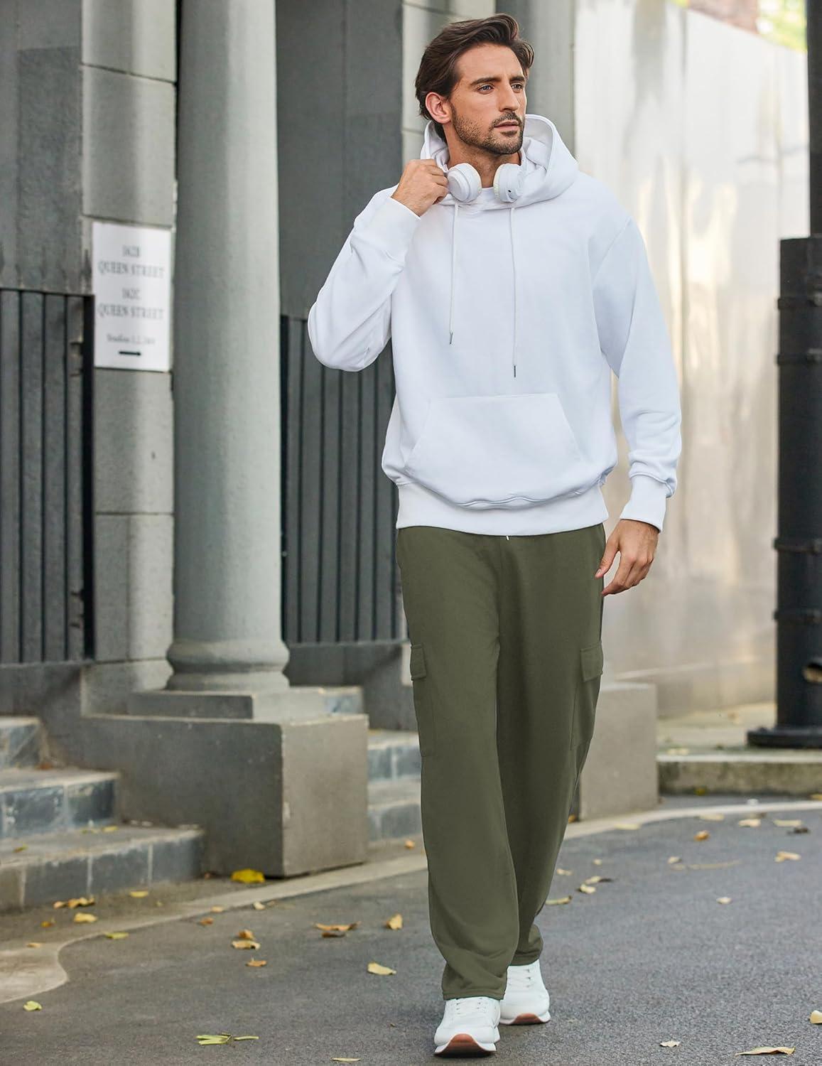 imageDeyeek Mens Cargo Sweatpants Open Bottom Baggy Sweat Pants for Mens Straight Leg Gym Cargo Sweats Lounge Pants with PocketsOlive Green