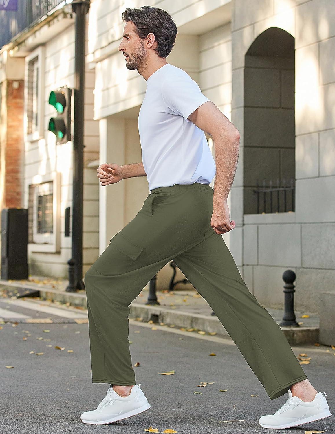 imageDeyeek Mens Cargo Sweatpants Open Bottom Baggy Sweat Pants for Mens Straight Leg Gym Cargo Sweats Lounge Pants with PocketsOlive Green