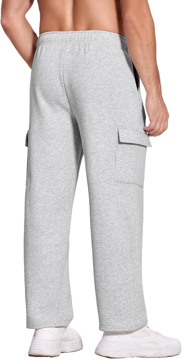 imageDeyeek Mens Fleece Cargo Sweatpants Open Bottom Sweat Pants for Men Loose Fit Joggers Sweatpants Lounge Pants with PocketsGrey