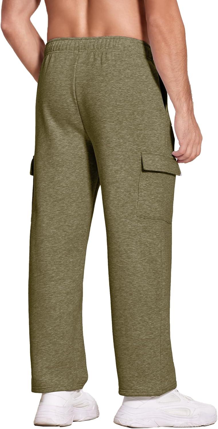 imageDeyeek Mens Fleece Cargo Sweatpants Open Bottom Sweat Pants for Men Loose Fit Joggers Sweatpants Lounge Pants with PocketsOlive Green
