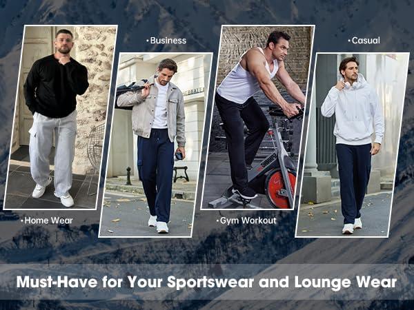 imageDeyeek Mens Fleece Cargo Sweatpants Open Bottom Sweat Pants for Men Loose Fit Joggers Sweatpants Lounge Pants with PocketsWhite
