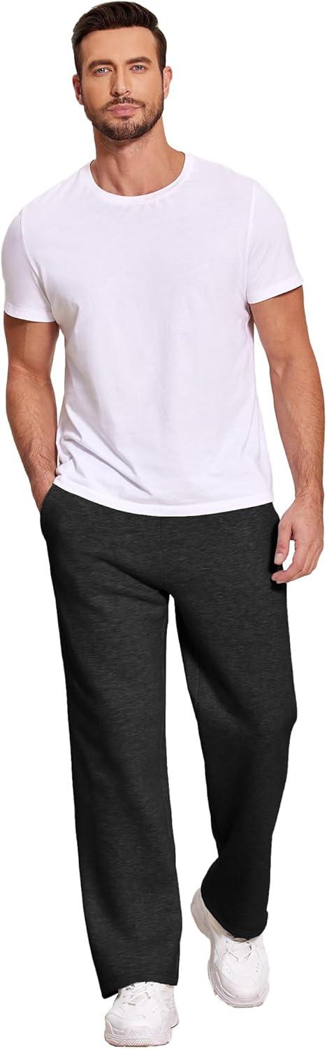 imageDeyeek Mens Fleece Lined Sweatpants Open Bottom Straight Leg Sweat Pants for Mens Loose Fit Joggers Sweatpants with PocketsBlack