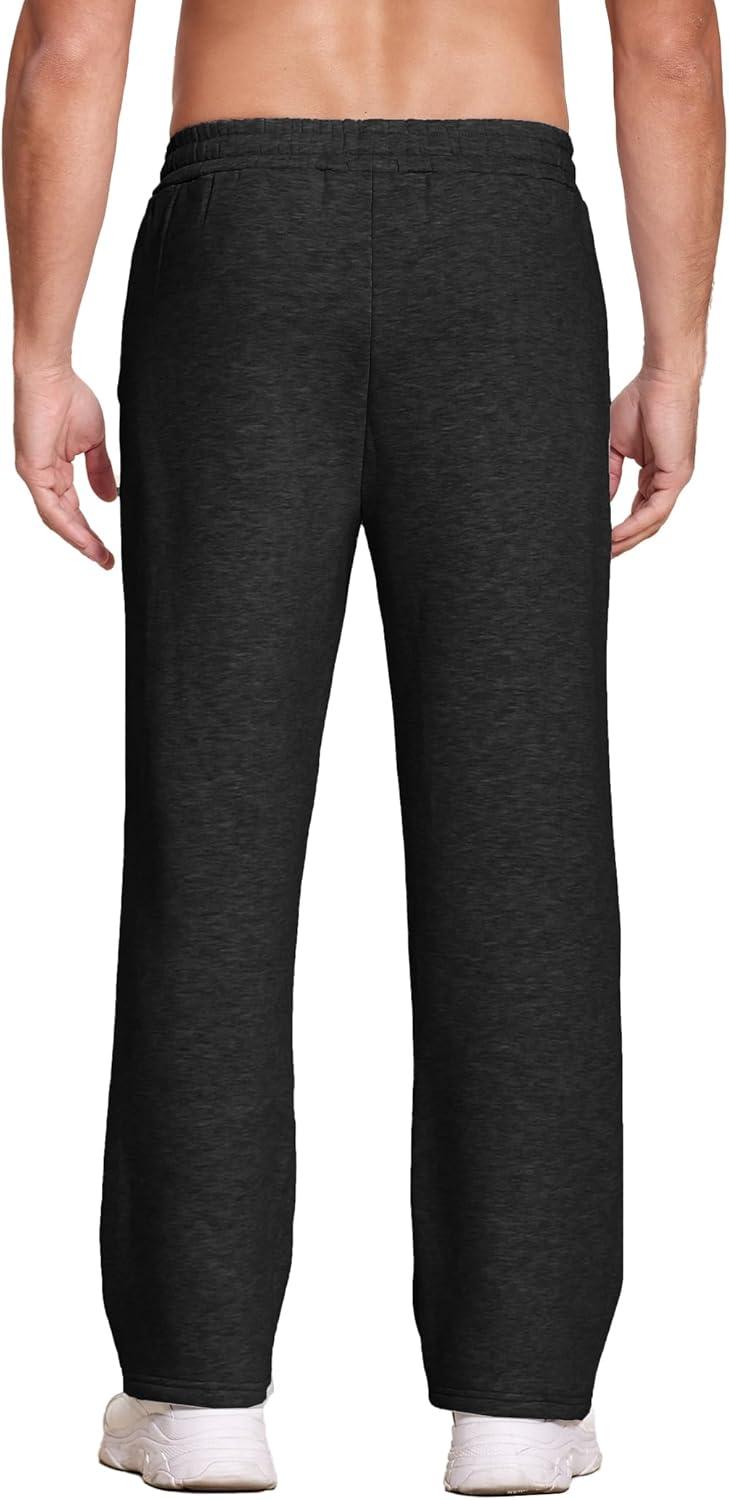 imageDeyeek Mens Fleece Lined Sweatpants Open Bottom Straight Leg Sweat Pants for Mens Loose Fit Joggers Sweatpants with PocketsBlack
