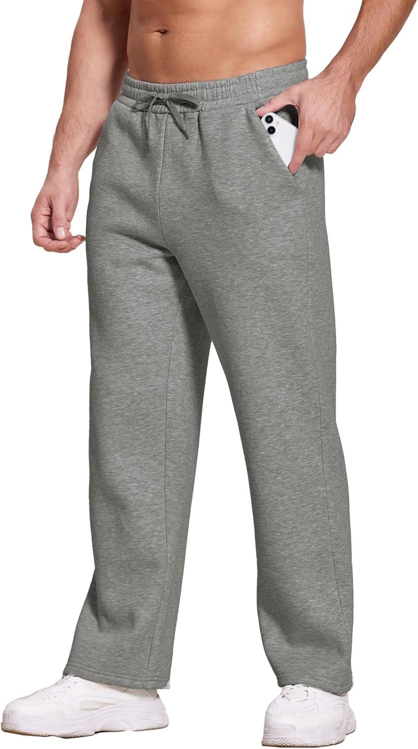 imageDeyeek Mens Fleece Lined Sweatpants Open Bottom Straight Leg Sweat Pants for Mens Loose Fit Joggers Sweatpants with PocketsDark Grey