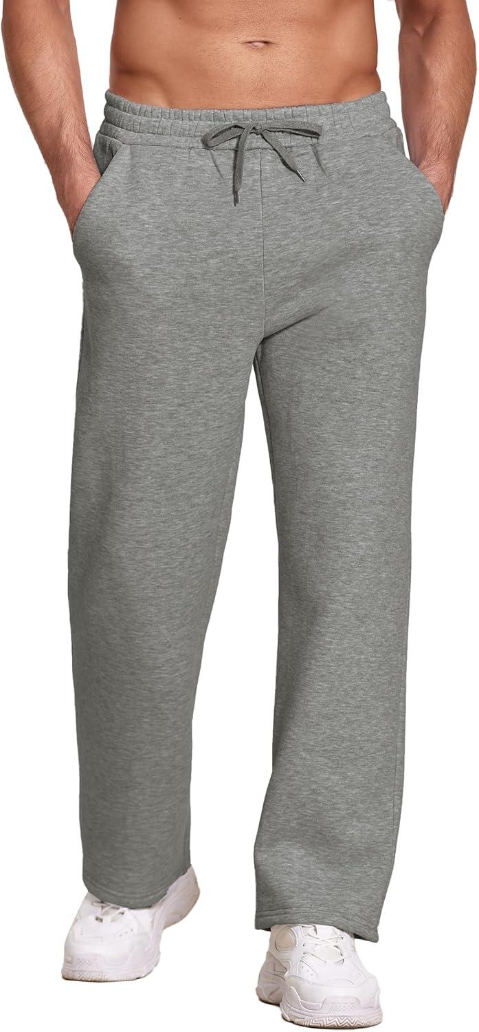 imageDeyeek Mens Fleece Lined Sweatpants Open Bottom Straight Leg Sweat Pants for Mens Loose Fit Joggers Sweatpants with PocketsDark Grey