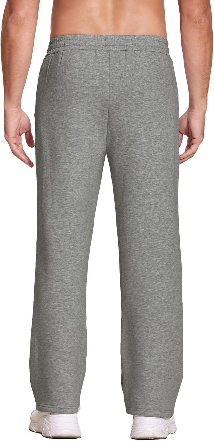 imageDeyeek Mens Fleece Lined Sweatpants Open Bottom Straight Leg Sweat Pants for Mens Loose Fit Joggers Sweatpants with PocketsDark Grey