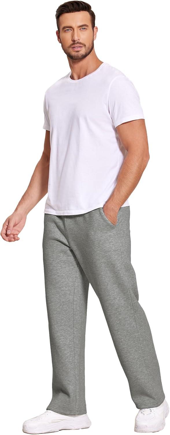 imageDeyeek Mens Fleece Lined Sweatpants Open Bottom Straight Leg Sweat Pants for Mens Loose Fit Joggers Sweatpants with PocketsDark Grey