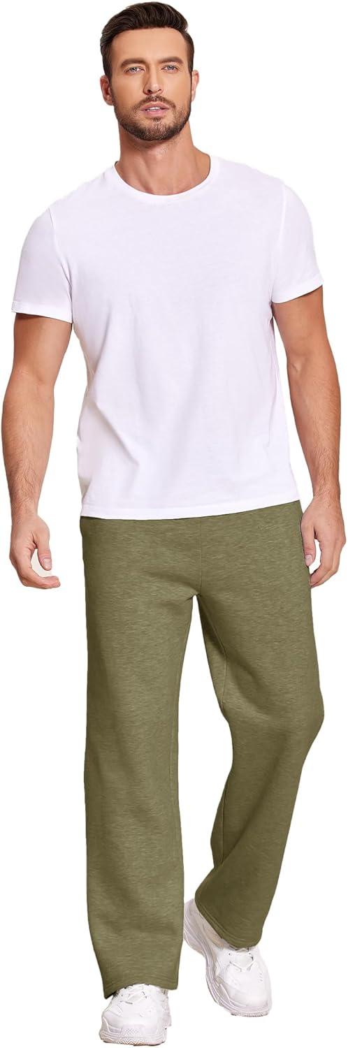 imageDeyeek Mens Fleece Lined Sweatpants Open Bottom Straight Leg Sweat Pants for Mens Loose Fit Joggers Sweatpants with PocketsGreen