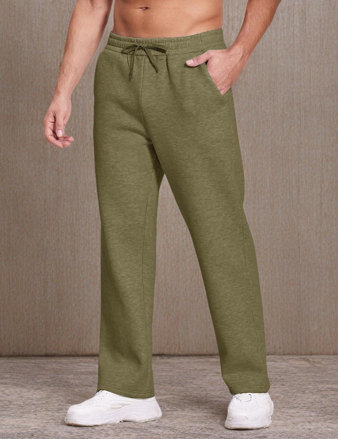 imageDeyeek Mens Fleece Lined Sweatpants Open Bottom Straight Leg Sweat Pants for Mens Loose Fit Joggers Sweatpants with PocketsGreen