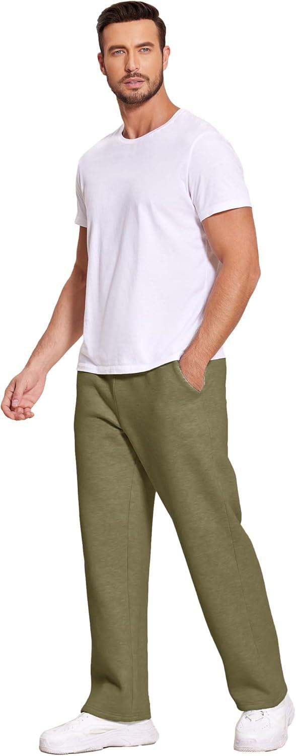 imageDeyeek Mens Fleece Lined Sweatpants Open Bottom Straight Leg Sweat Pants for Mens Loose Fit Joggers Sweatpants with PocketsGreen