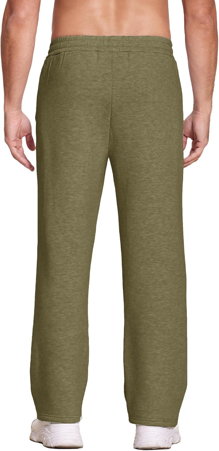 imageDeyeek Mens Fleece Lined Sweatpants Open Bottom Straight Leg Sweat Pants for Mens Loose Fit Joggers Sweatpants with PocketsGreen