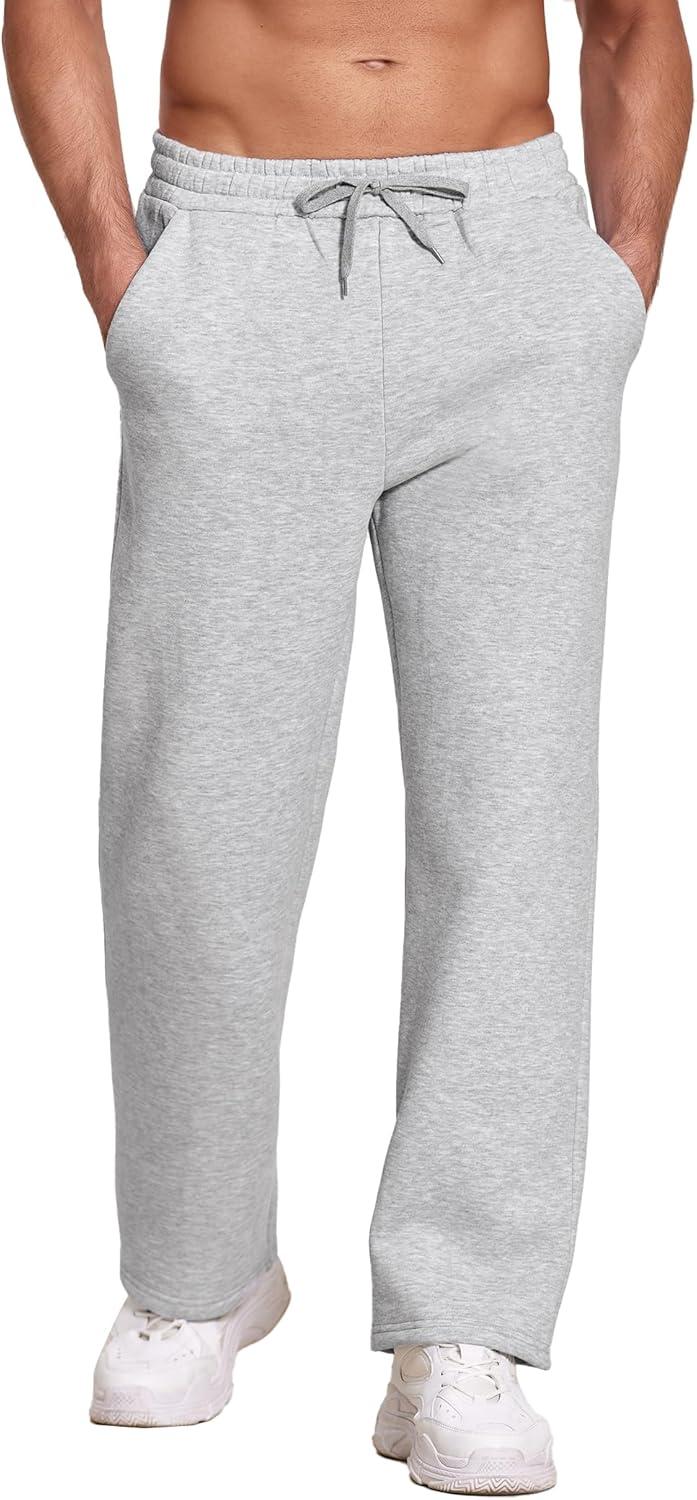 imageDeyeek Mens Fleece Lined Sweatpants Open Bottom Straight Leg Sweat Pants for Mens Loose Fit Joggers Sweatpants with PocketsGrey