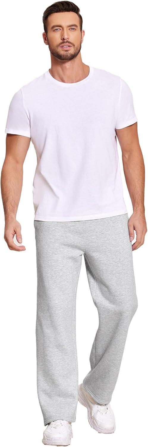 imageDeyeek Mens Fleece Lined Sweatpants Open Bottom Straight Leg Sweat Pants for Mens Loose Fit Joggers Sweatpants with PocketsGrey