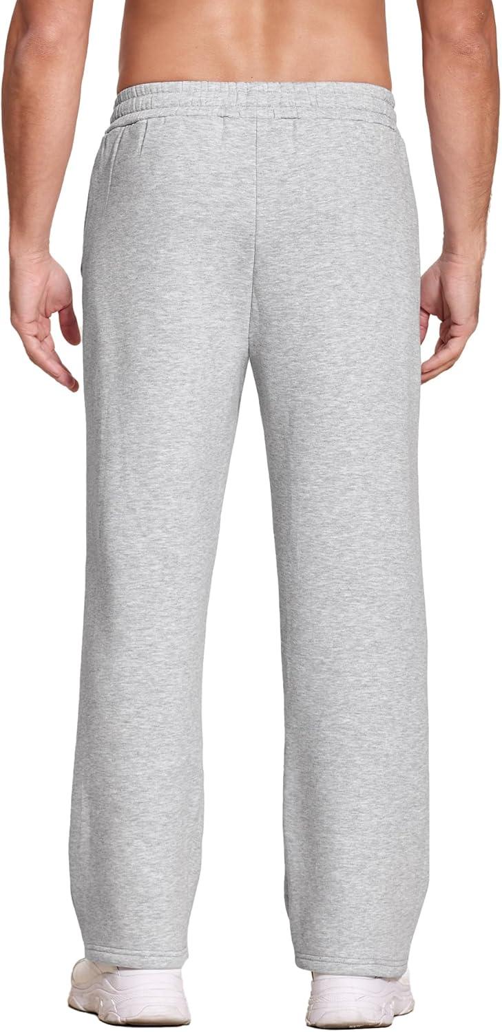 imageDeyeek Mens Fleece Lined Sweatpants Open Bottom Straight Leg Sweat Pants for Mens Loose Fit Joggers Sweatpants with PocketsGrey