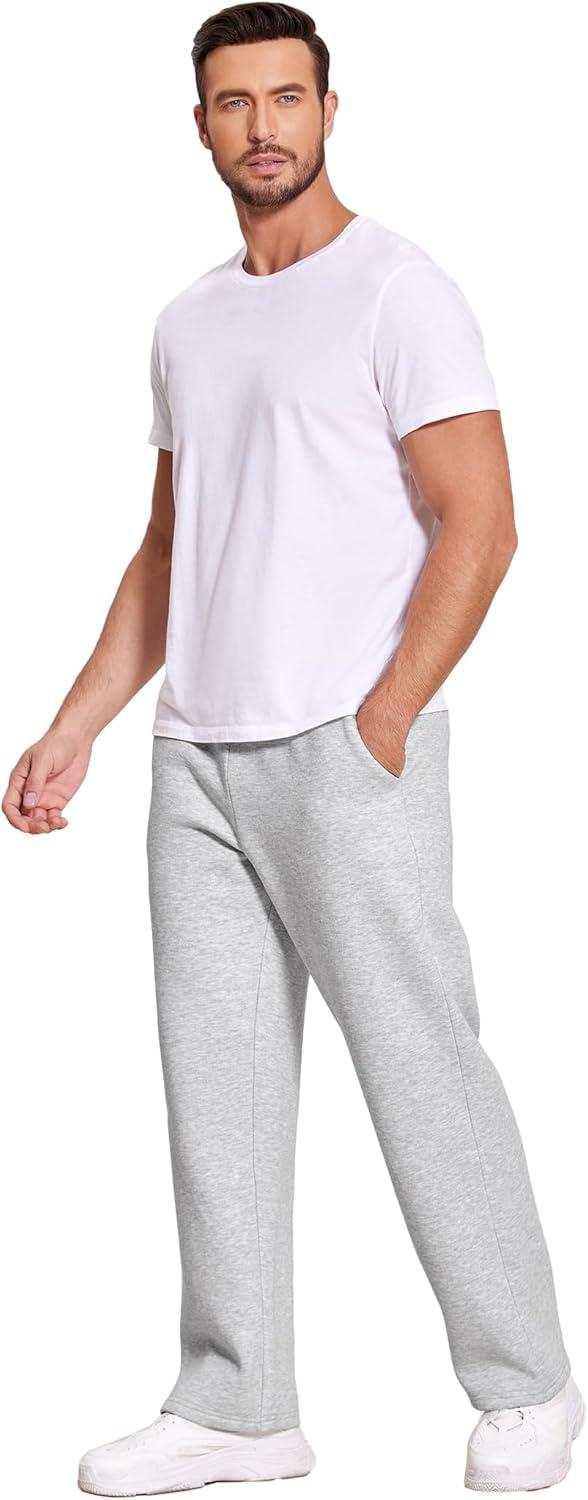 imageDeyeek Mens Fleece Lined Sweatpants Open Bottom Straight Leg Sweat Pants for Mens Loose Fit Joggers Sweatpants with PocketsGrey
