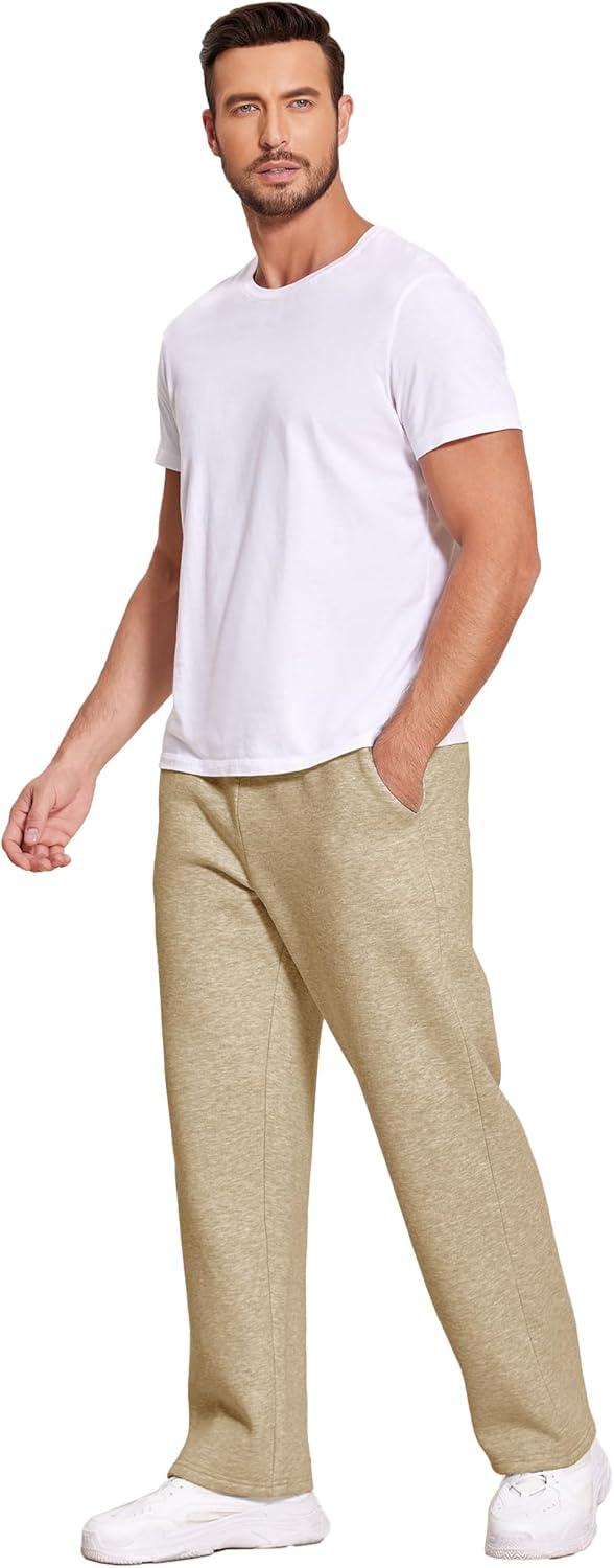 imageDeyeek Mens Fleece Lined Sweatpants Open Bottom Straight Leg Sweat Pants for Mens Loose Fit Joggers Sweatpants with PocketsKhaki