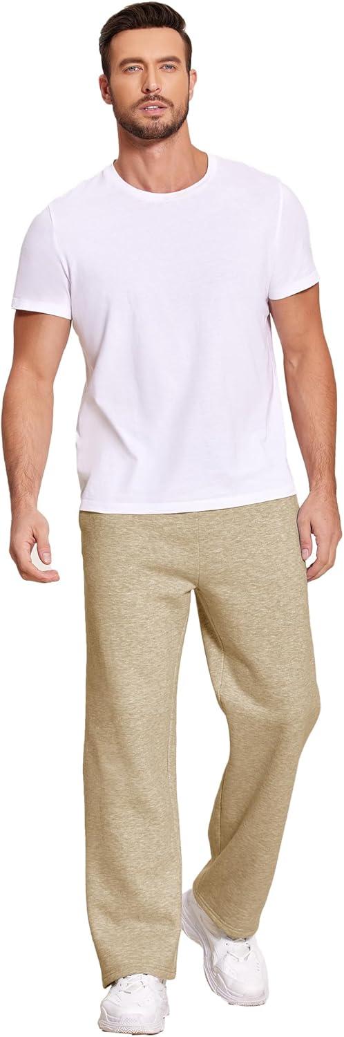 imageDeyeek Mens Fleece Lined Sweatpants Open Bottom Straight Leg Sweat Pants for Mens Loose Fit Joggers Sweatpants with PocketsKhaki