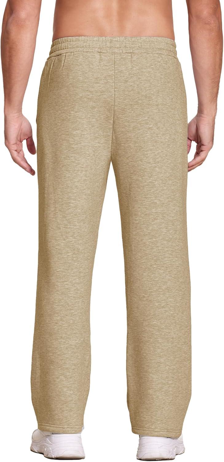 imageDeyeek Mens Fleece Lined Sweatpants Open Bottom Straight Leg Sweat Pants for Mens Loose Fit Joggers Sweatpants with PocketsKhaki