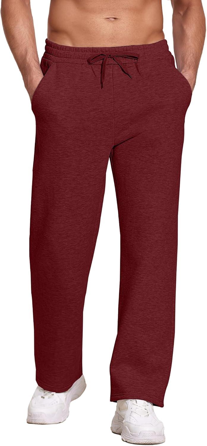 imageDeyeek Mens Fleece Lined Sweatpants Open Bottom Straight Leg Sweat Pants for Mens Loose Fit Joggers Sweatpants with PocketsMaroon