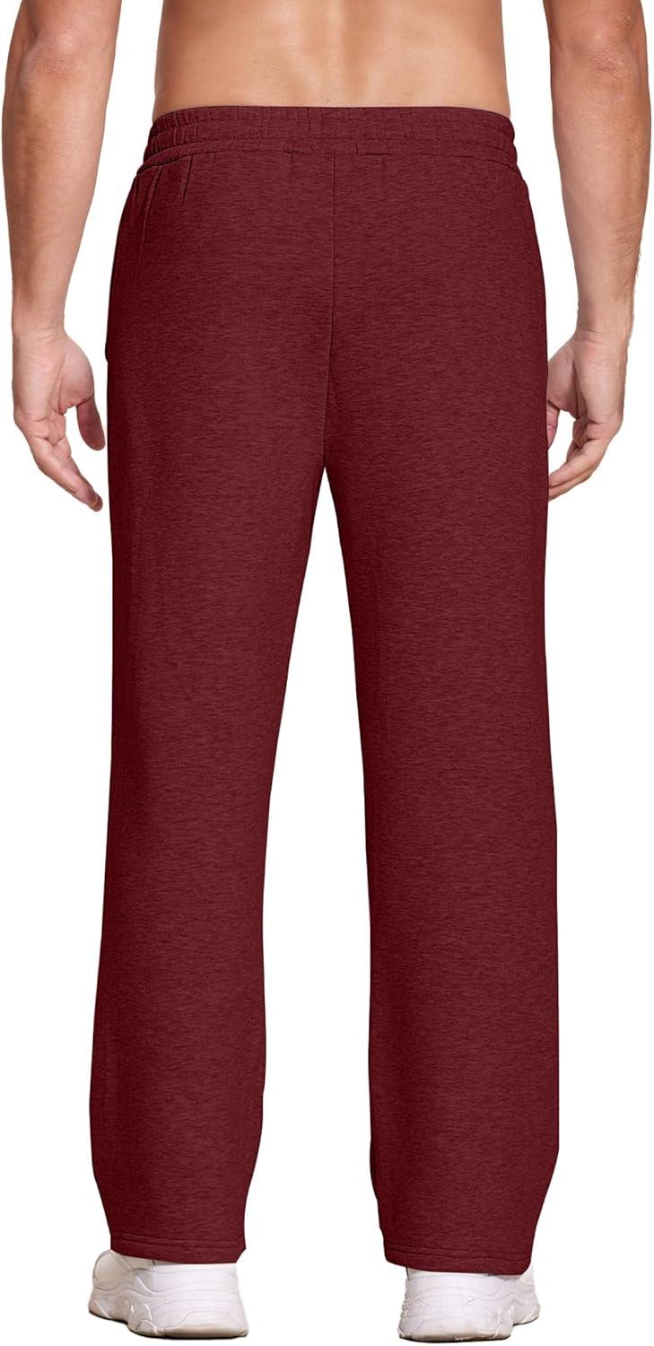 imageDeyeek Mens Fleece Lined Sweatpants Open Bottom Straight Leg Sweat Pants for Mens Loose Fit Joggers Sweatpants with PocketsMaroon