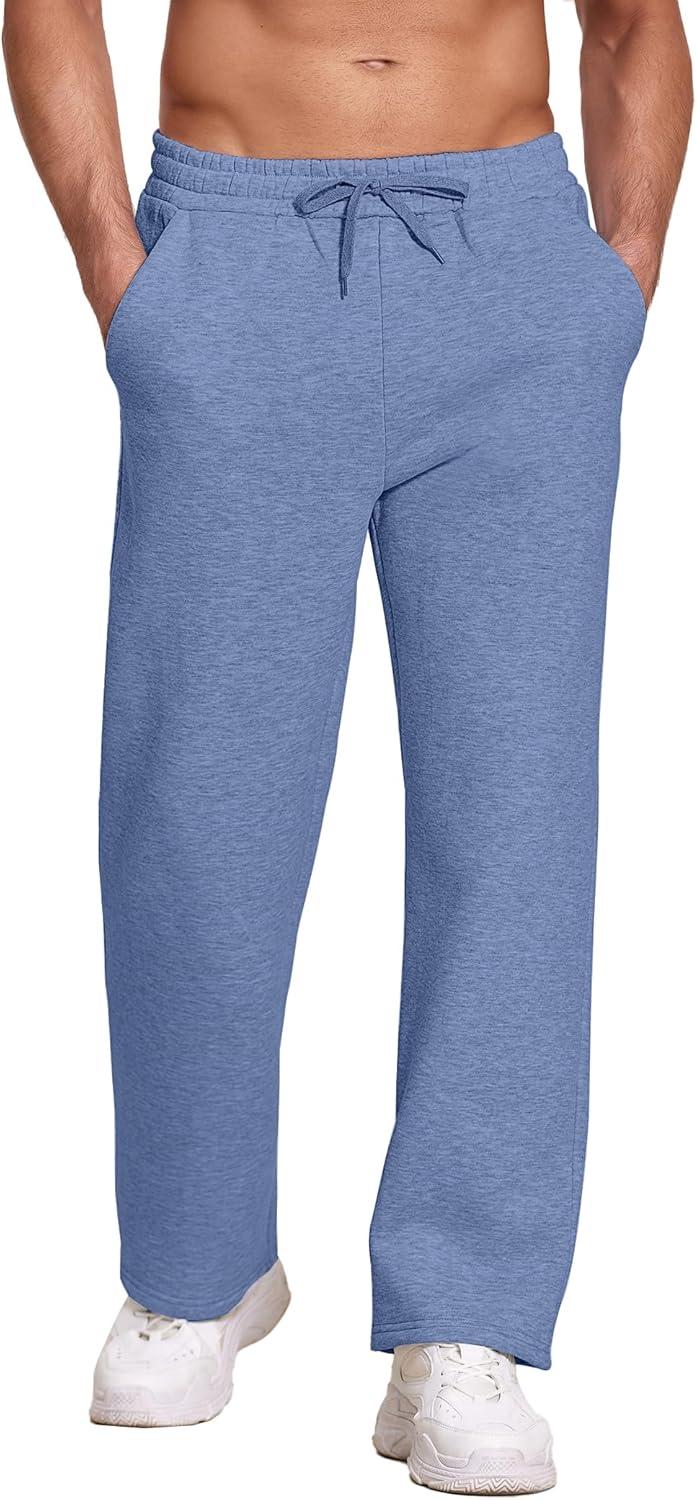imageDeyeek Mens Fleece Lined Sweatpants Open Bottom Straight Leg Sweat Pants for Mens Loose Fit Joggers Sweatpants with PocketsPale Blue
