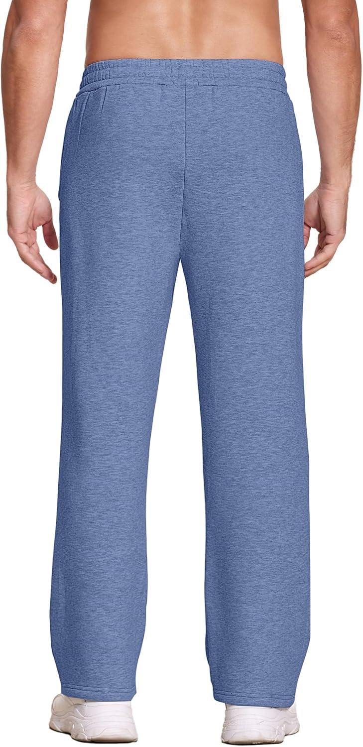 imageDeyeek Mens Fleece Lined Sweatpants Open Bottom Straight Leg Sweat Pants for Mens Loose Fit Joggers Sweatpants with PocketsPale Blue