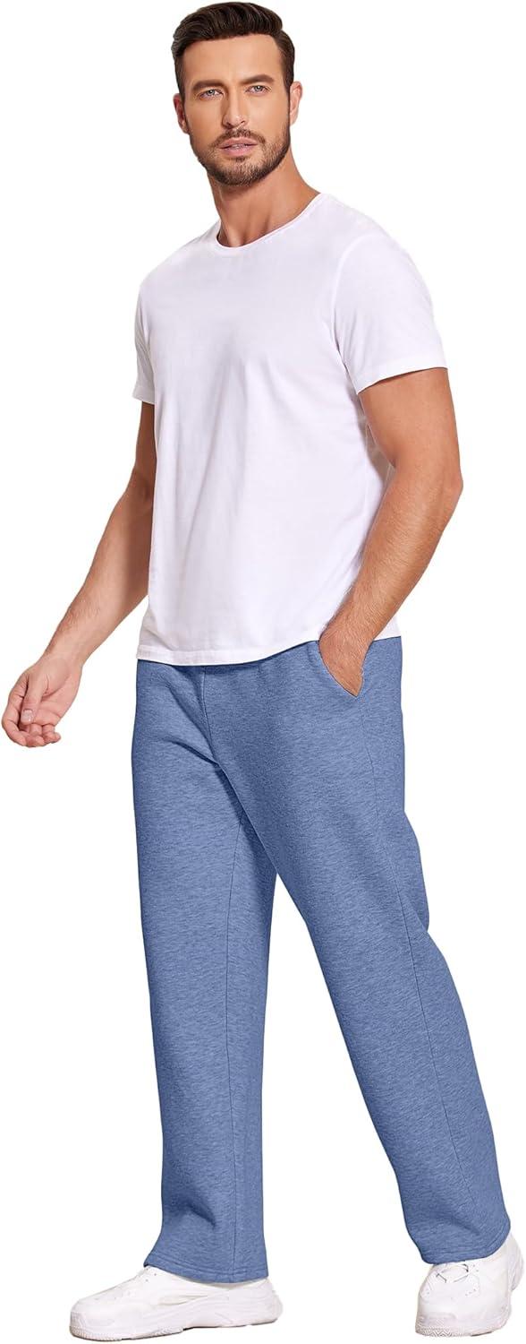 imageDeyeek Mens Fleece Lined Sweatpants Open Bottom Straight Leg Sweat Pants for Mens Loose Fit Joggers Sweatpants with PocketsPale Blue