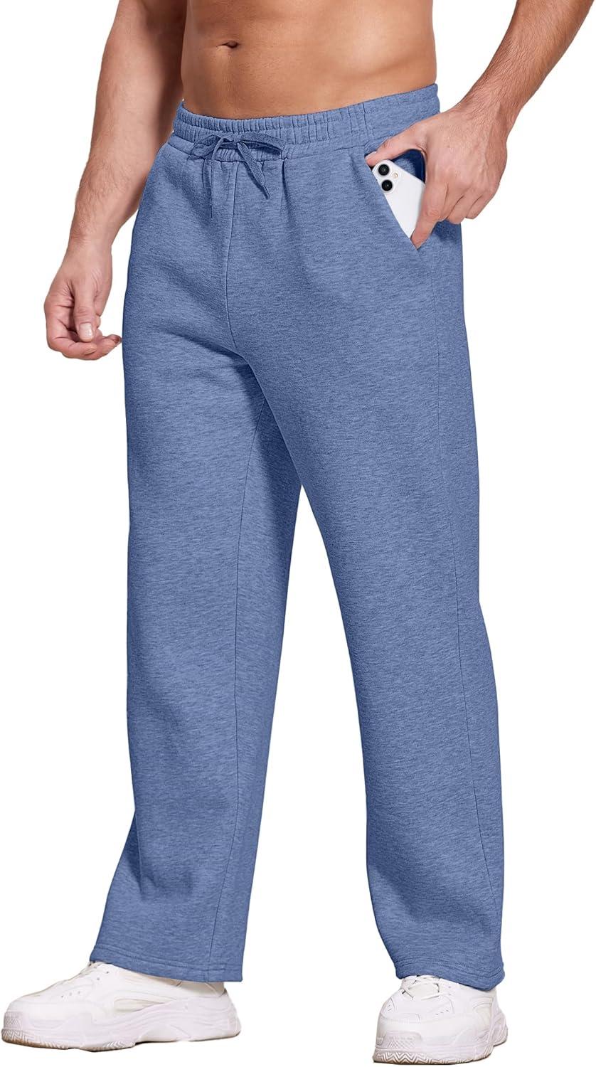 imageDeyeek Mens Fleece Lined Sweatpants Open Bottom Straight Leg Sweat Pants for Mens Loose Fit Joggers Sweatpants with PocketsPale Blue