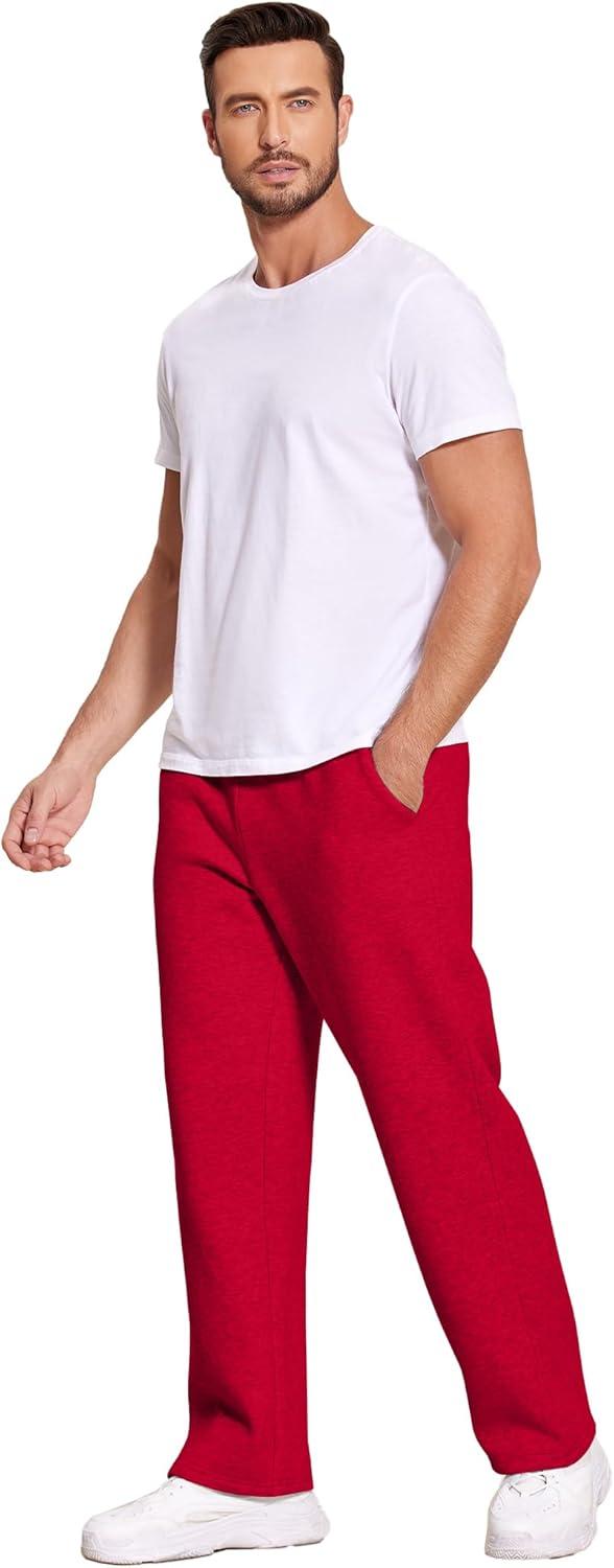 imageDeyeek Mens Fleece Lined Sweatpants Open Bottom Straight Leg Sweat Pants for Mens Loose Fit Joggers Sweatpants with PocketsRed