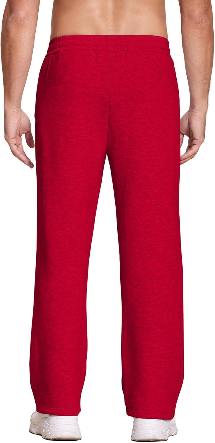 imageDeyeek Mens Fleece Lined Sweatpants Open Bottom Straight Leg Sweat Pants for Mens Loose Fit Joggers Sweatpants with PocketsRed