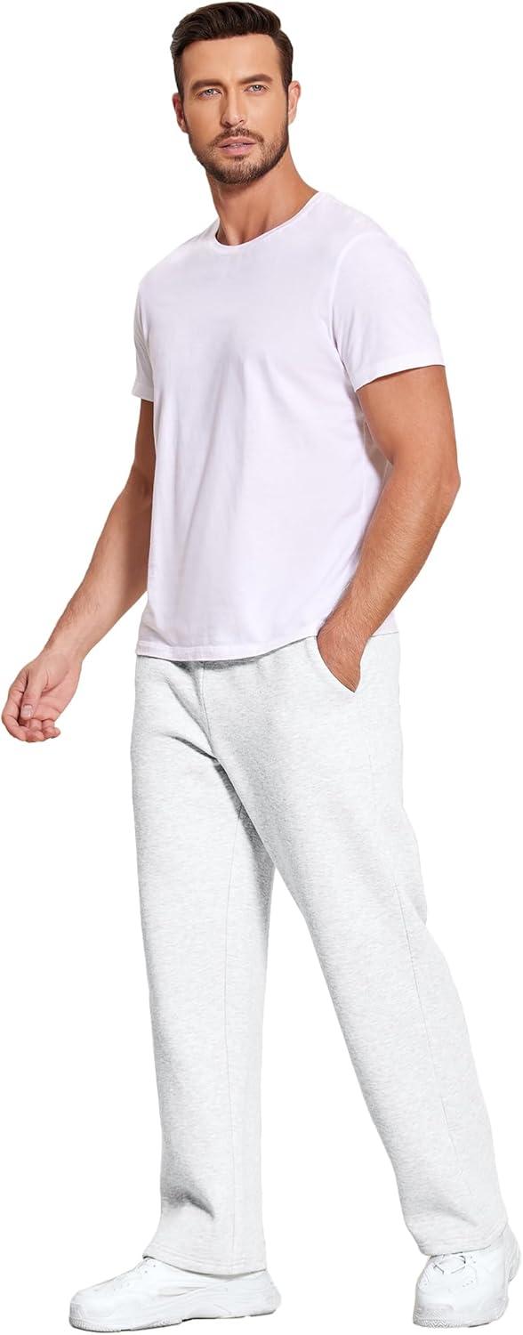 imageDeyeek Mens Fleece Lined Sweatpants Open Bottom Straight Leg Sweat Pants for Mens Loose Fit Joggers Sweatpants with PocketsWhite