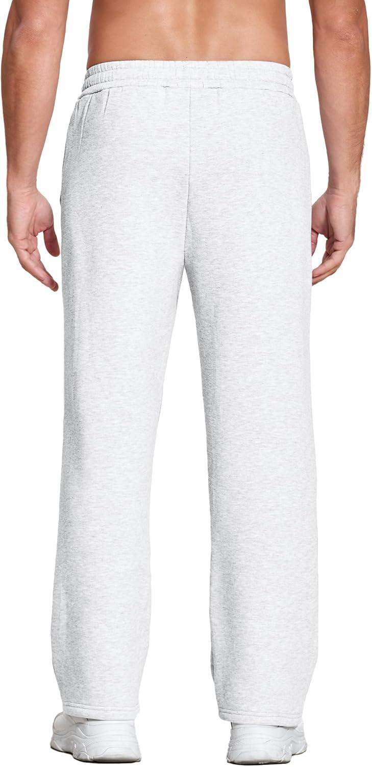 imageDeyeek Mens Fleece Lined Sweatpants Open Bottom Straight Leg Sweat Pants for Mens Loose Fit Joggers Sweatpants with PocketsWhite