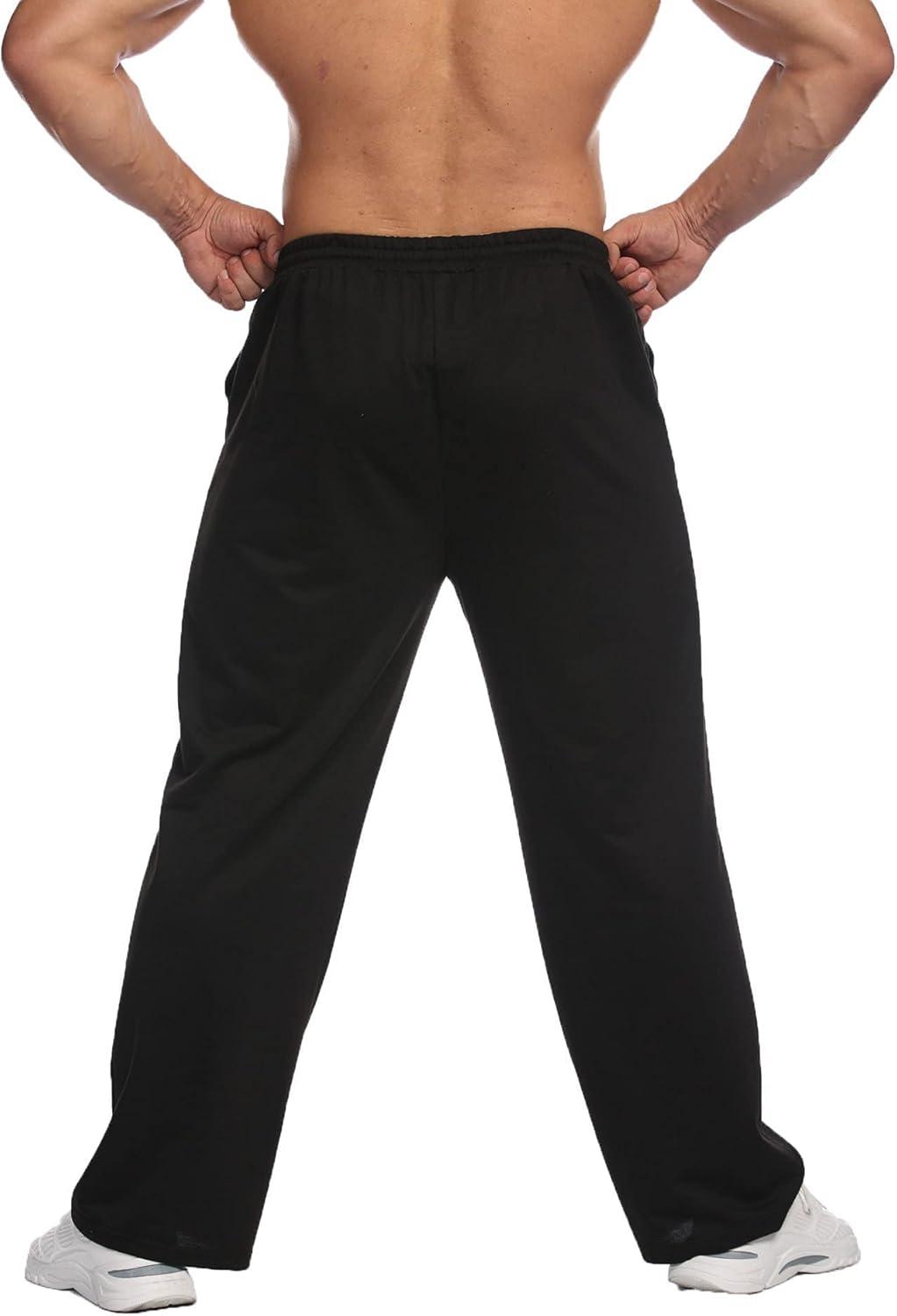 imageDeyeek Mens Lightweight Sweatpants Open Bottom Sweat Pants for Men Straight Leg Gym Sweatpants Lounge Pants with PocketsBlack