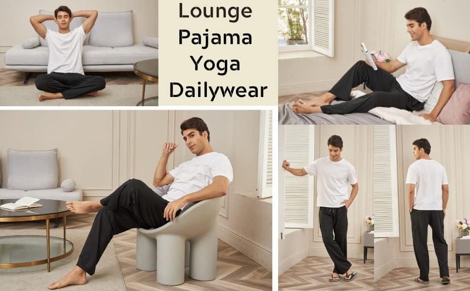 imageDeyeek Mens Lightweight Sweatpants Open Bottom Sweat Pants for Men Straight Leg Gym Sweatpants Lounge Pants with PocketsBlack