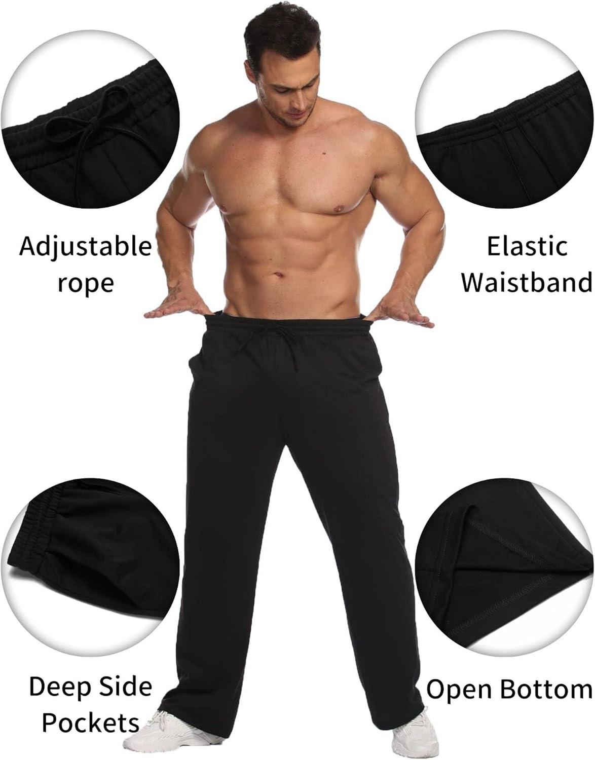 imageDeyeek Mens Lightweight Sweatpants Open Bottom Sweat Pants for Men Straight Leg Gym Sweatpants Lounge Pants with PocketsBlack