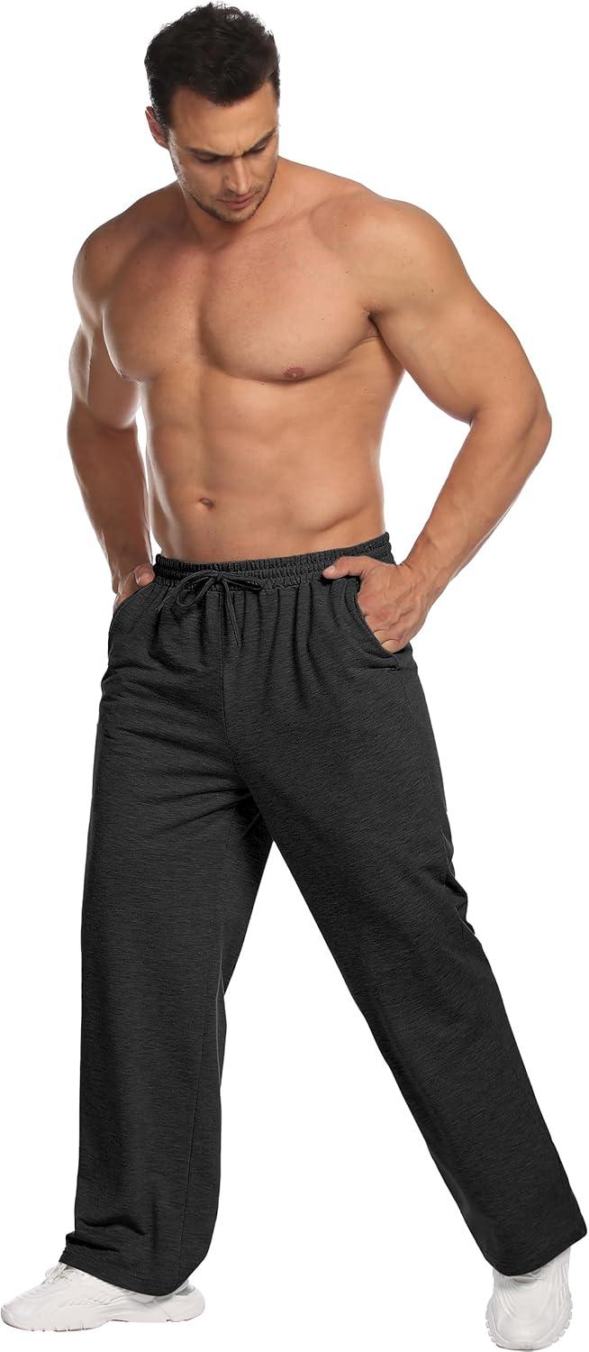 imageDeyeek Mens Lightweight Sweatpants Open Bottom Sweat Pants for Men Straight Leg Gym Sweatpants Lounge Pants with PocketsCharcoal
