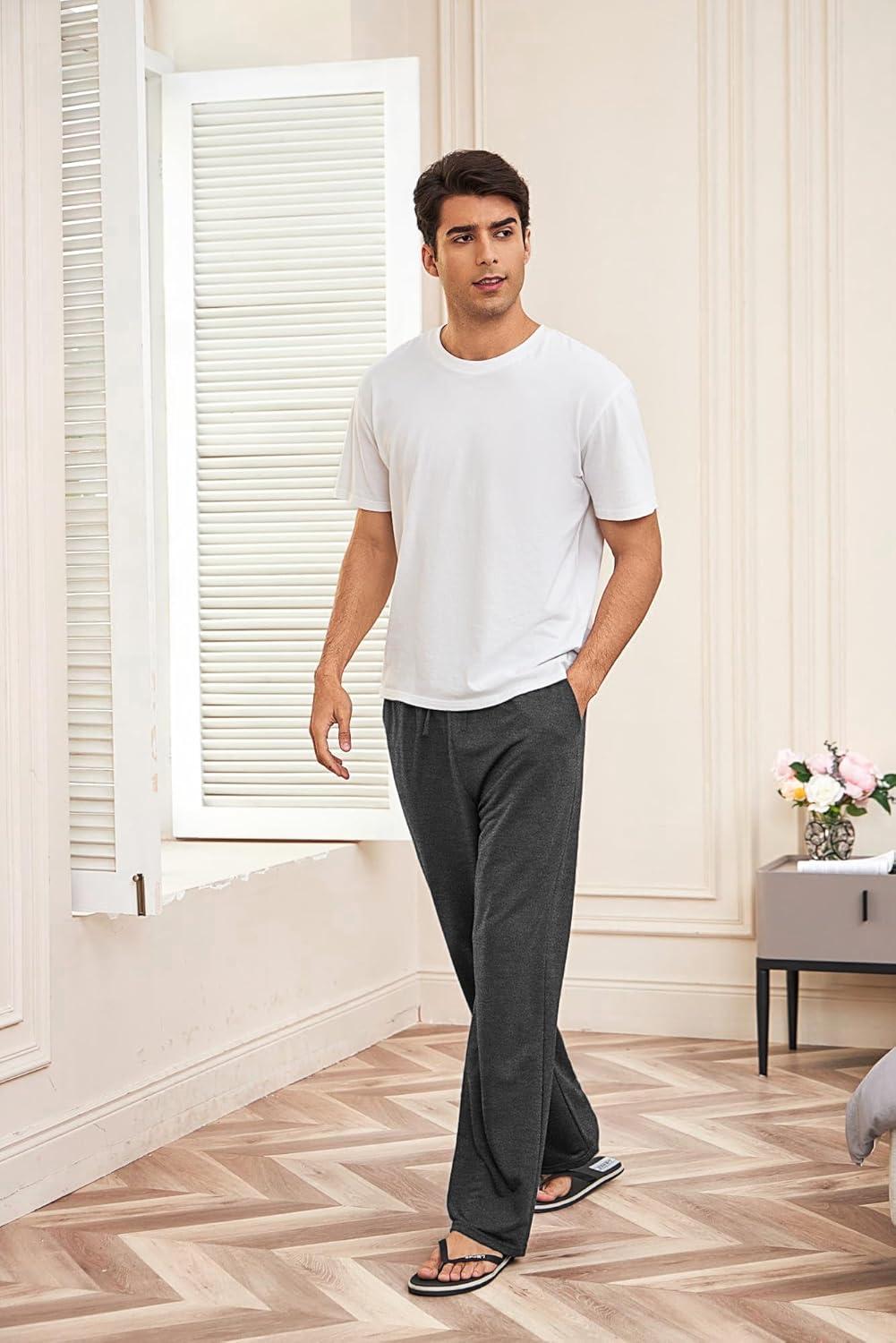 imageDeyeek Mens Lightweight Sweatpants Open Bottom Sweat Pants for Men Straight Leg Gym Sweatpants Lounge Pants with PocketsCharcoal