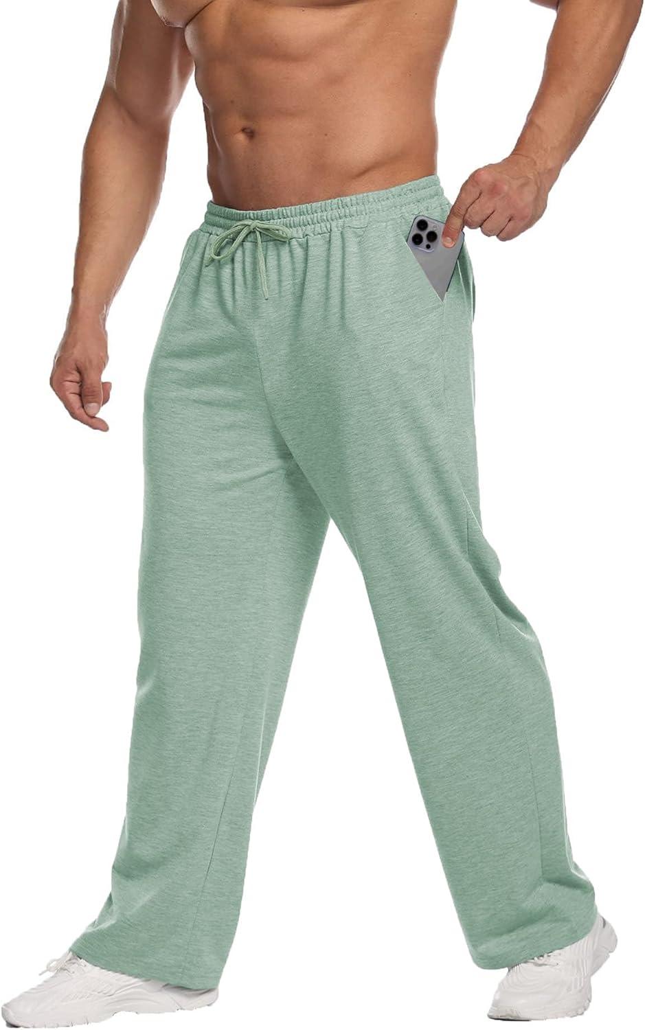 imageDeyeek Mens Lightweight Sweatpants Open Bottom Sweat Pants for Men Straight Leg Gym Sweatpants Lounge Pants with PocketsGreen